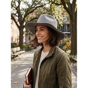 Kin The Label Grey 100% Wool Felt Wide Brim Fedora Hat‎ Medium Made in USA